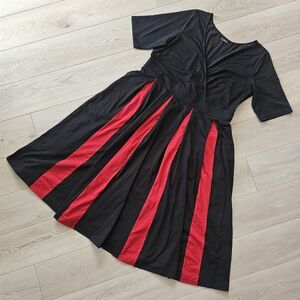 eShakti A-Line V-neck Black & Red Dress, 3X